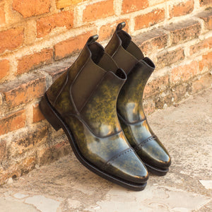 Green Thunder - Unique Hand-Painted Patina Chelsea Boot