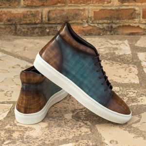 Unique Handcrafted High Top Sneaker - Patina Medium - Crust Patina Brown-Crust Patina Turquoise