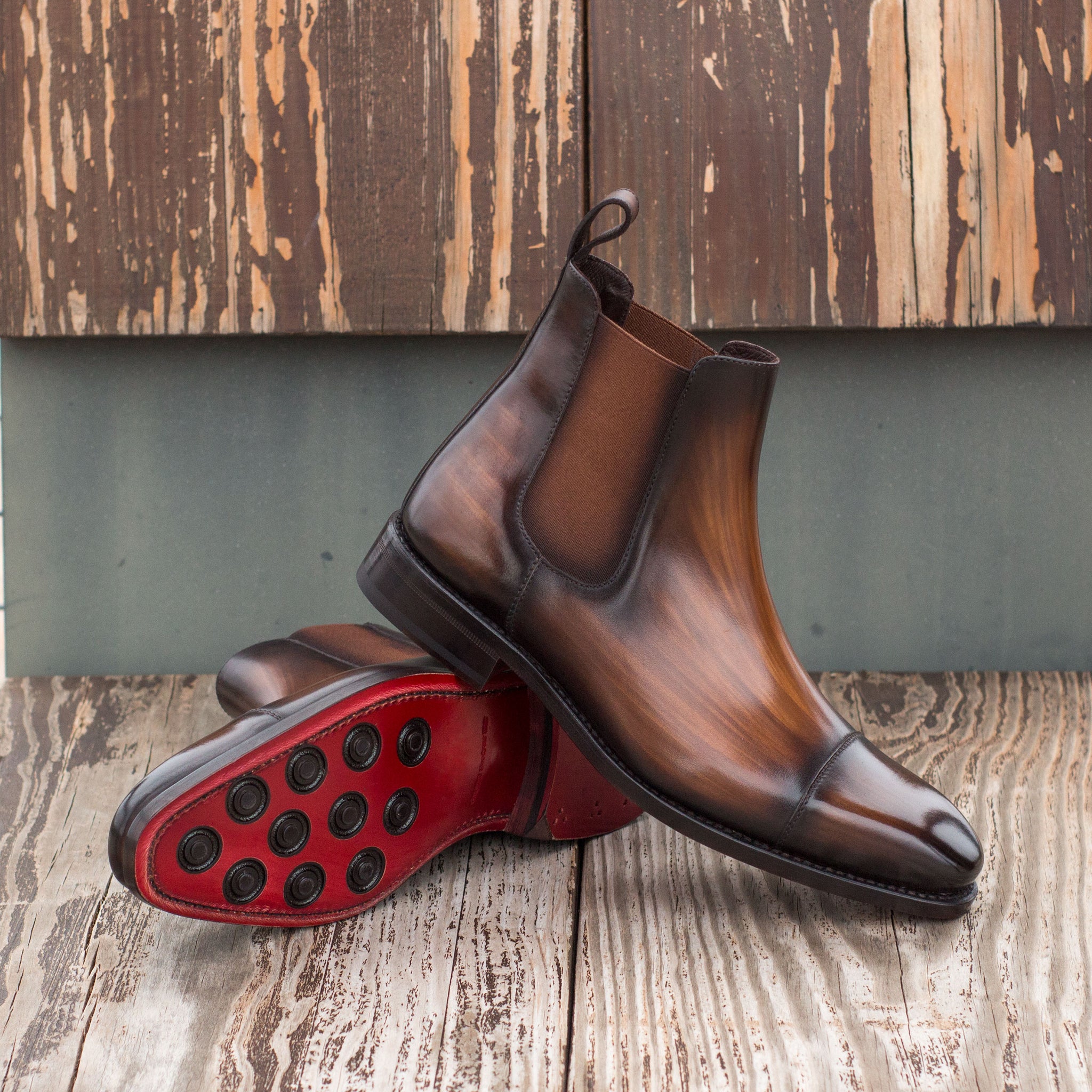 Unique Hand-Painted Brown Patina Chelsea Boot