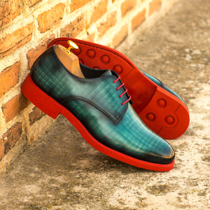 REED - Unique Handcrafted red painted calf + turquoise patina Derby