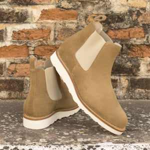 Unique Handcrafted Camel Lux Suede Chelsea Boots w/ Sportwedge Sole