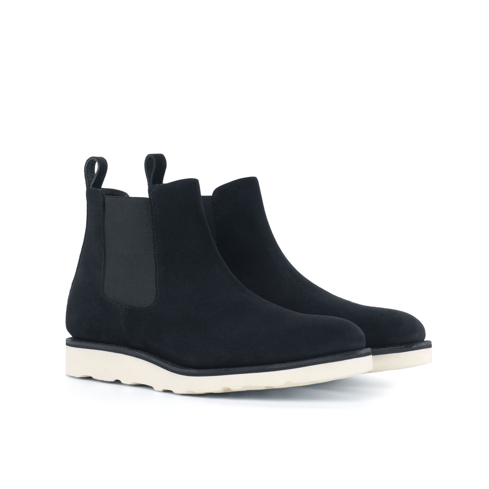 Unique Handcrafted Black Lux Suedee Chelsea Boots w/ Sportwedge Sole