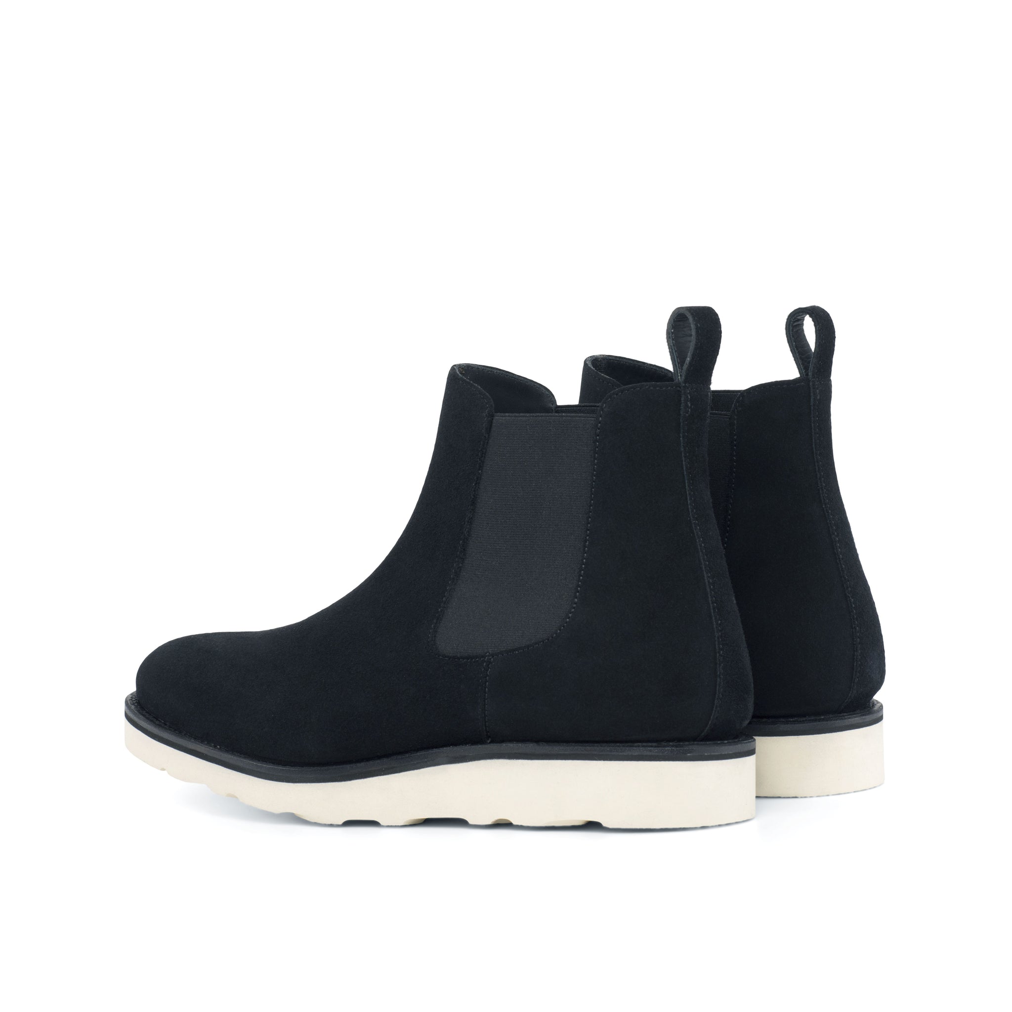 Unique Handcrafted Black Lux Suedee Chelsea Boots w/ Sportwedge Sole
