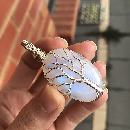 Unique Handcrafted Healing Gemstones - Moon Goddess Rainbow Moonstone Crystal Pendant