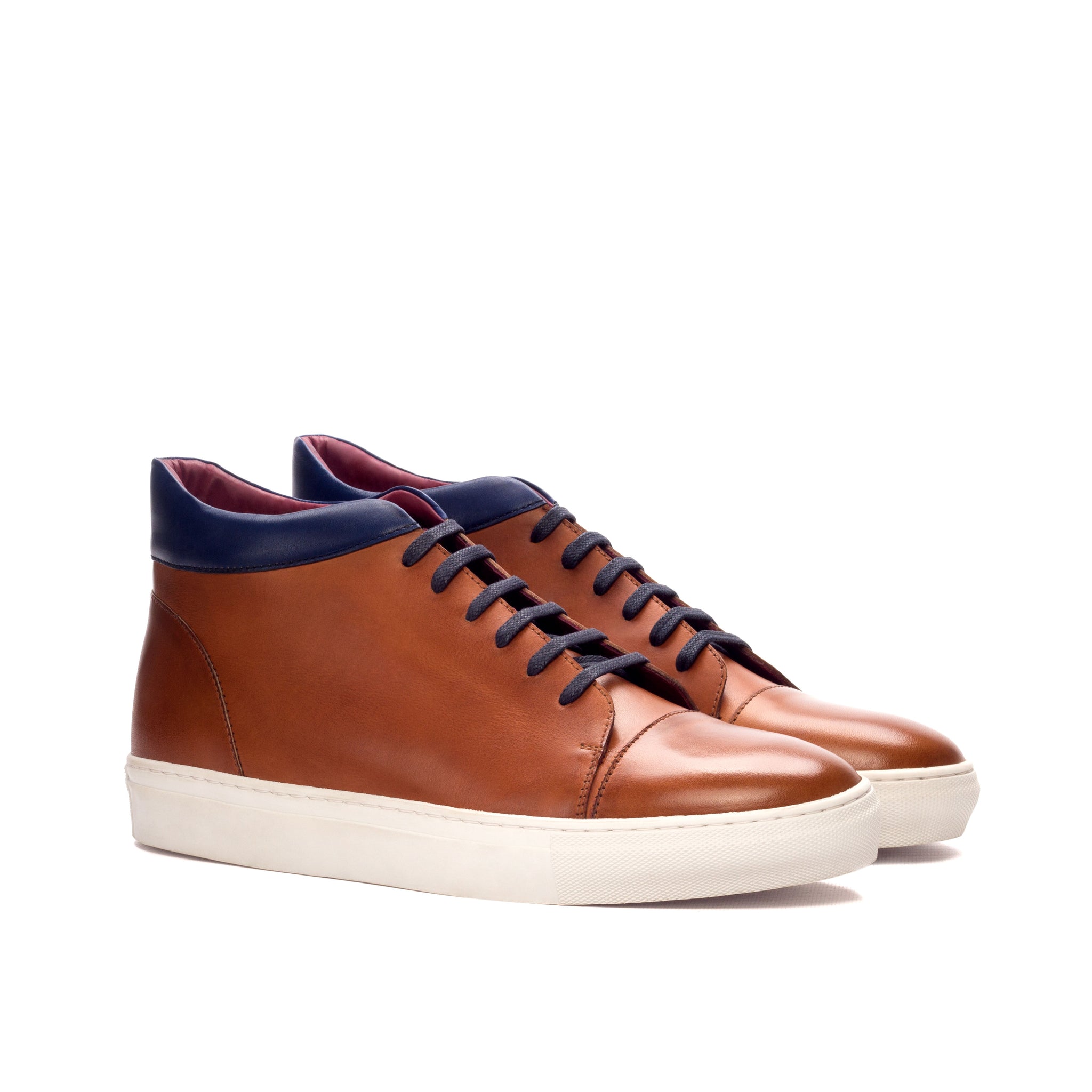 Unique Handcrafted High Top Sneaker - Painted Calf Cognac-Painted Calf Navy