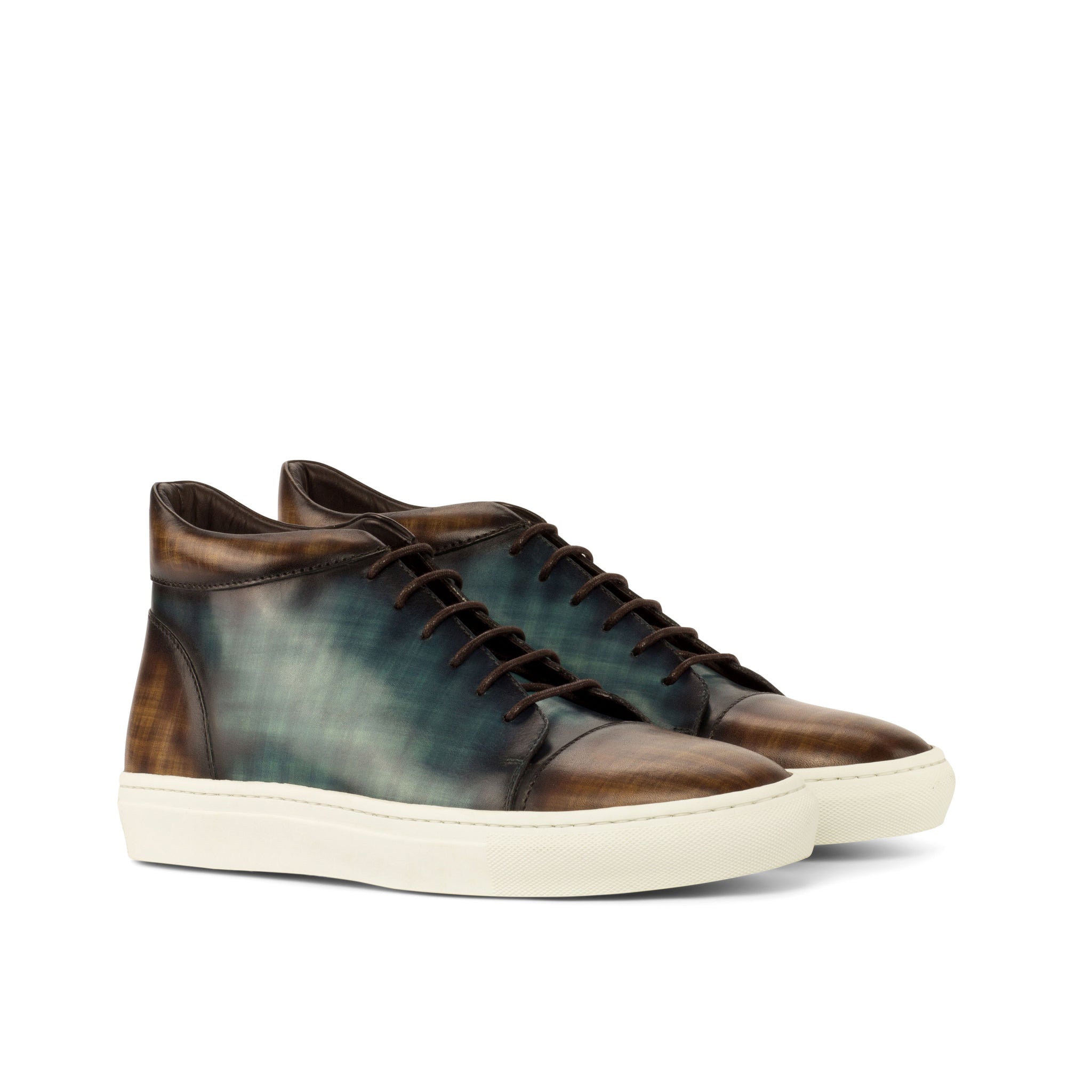 Unique Handcrafted High Top Sneaker - Patina Medium - Crust Patina Brown-Crust Patina Turquoise
