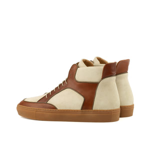 Unique Handcrafted High Top Sneaker Multi - Box Calf Cognac-Kid Suede Ivory-Taupe Nappa