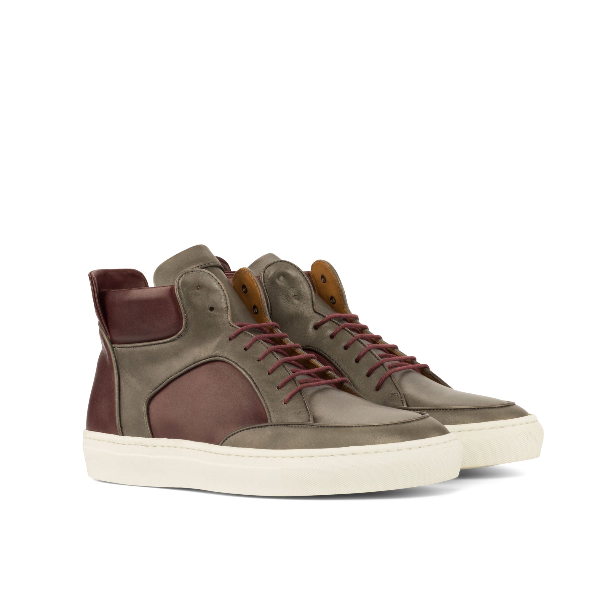 Unique Handcrafted High Top Sneakers Multi - Painted Calf Grey-Painted Calf Burgundy