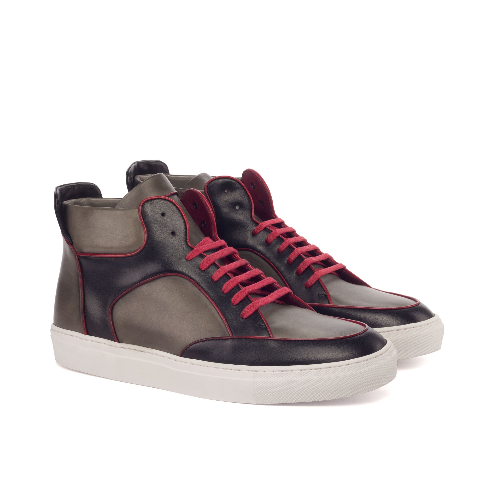 Unique Handcrafted High Top Sneaker  Multi - Painted Calf Grey And Black
