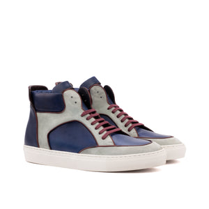 Unique Handcrafted Hight Top Sneaker Multi - Kid Suede Light Grey-Painted Calf Burgundy-Painted Calf Navy