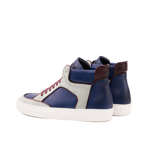 Unique Handcrafted Hight Top Sneaker Multi - Kid Suede Light Grey-Painted Calf Burgundy-Painted Calf Navy