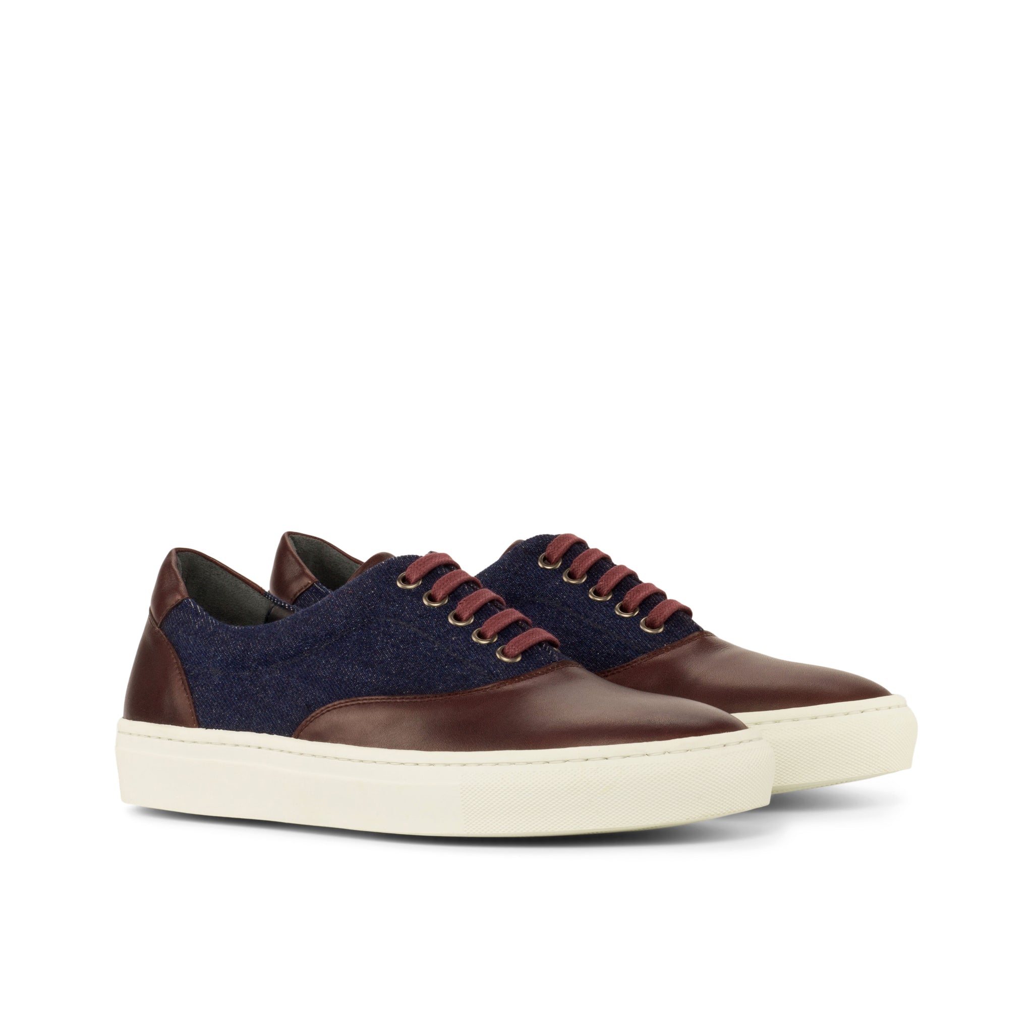 Unique Handcrafted Top Sider Sneaker - Painted Calf Burgundy-Jeans Navy