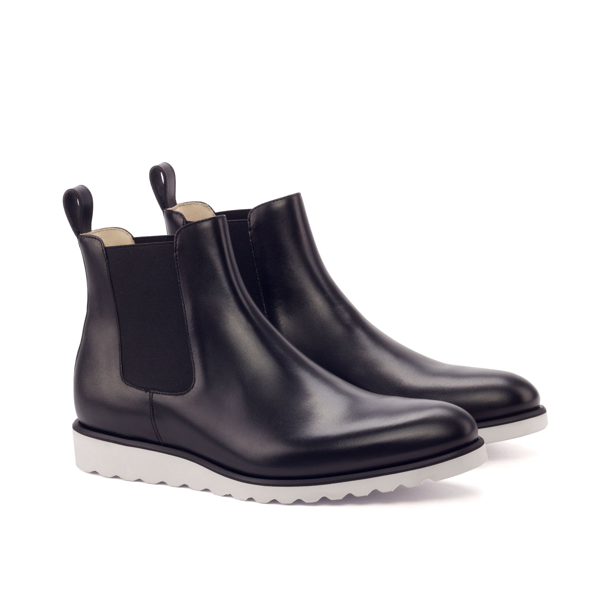 Unique Handcrafted Black Painted Calf Chelsea Boots w/ Sportwedge Sole