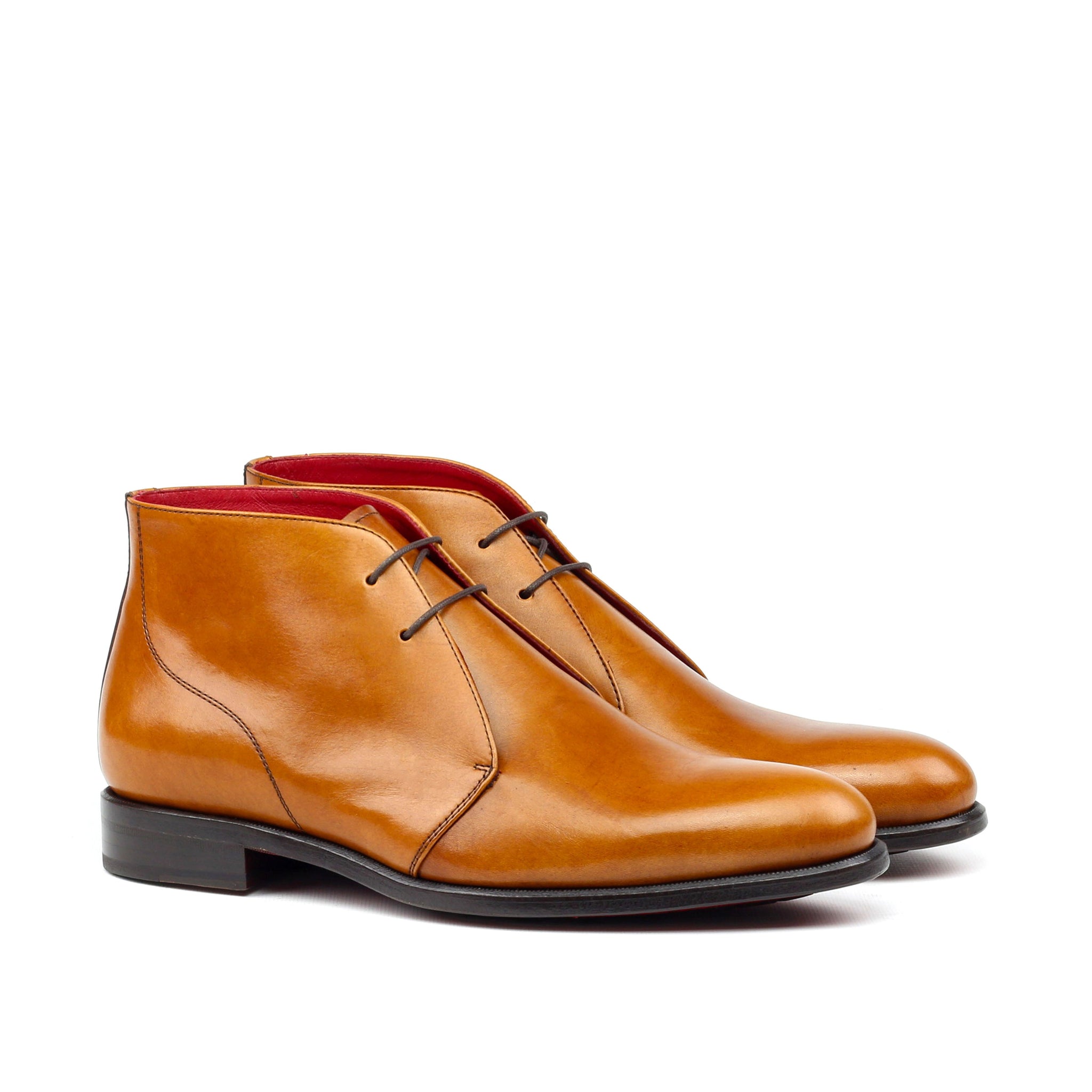 MARCUS E. - Unique Handcrafted Golden Brown Slick Polished Calf Leather Chukka Boot