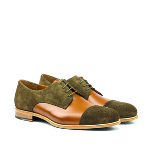 ALEXANDER - Unique Handcrafted Golden Brown/Green Seude Casual but not so Casual Derby Dress Shoes