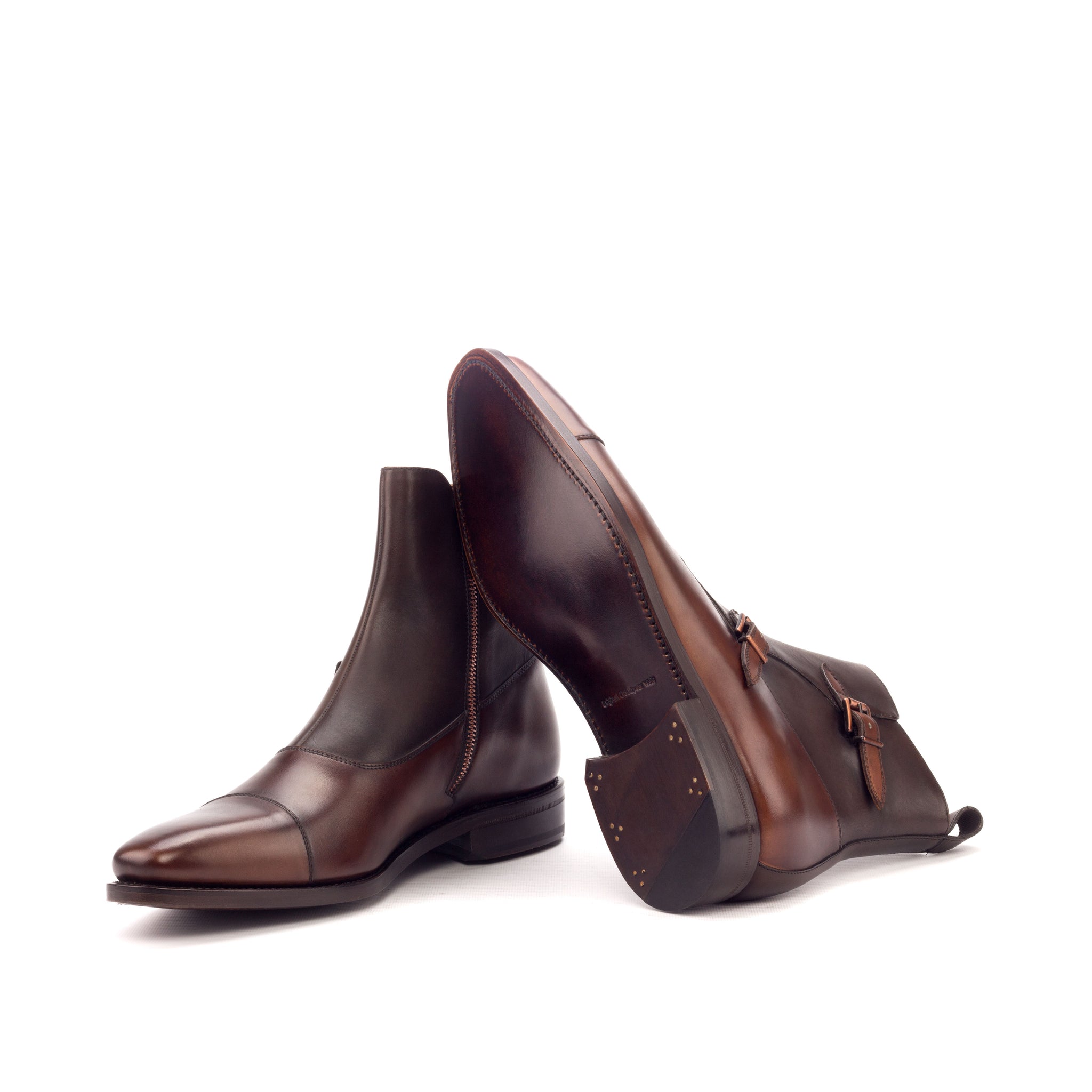- OCTAVIAN -  Unique Handcrafted Med Brown Painted Calf + Dark Brown Painted Calf