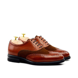 Unique Handcrafted Caramel Brown Wingtip Oxford w/ Full Brogue
