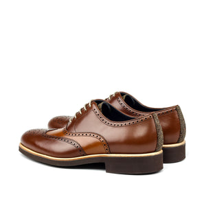 Augustus C - Unique Handcrafted Coffee Brown Brogue Classic Oxford W/ Brown Heeled Rubber Sole
