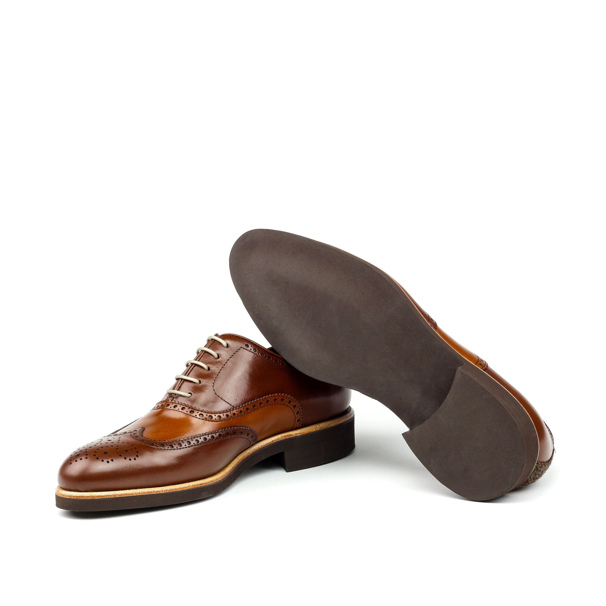 Augustus C - Unique Handcrafted Coffee Brown Brogue Classic Oxford W/ Brown Heeled Rubber Sole