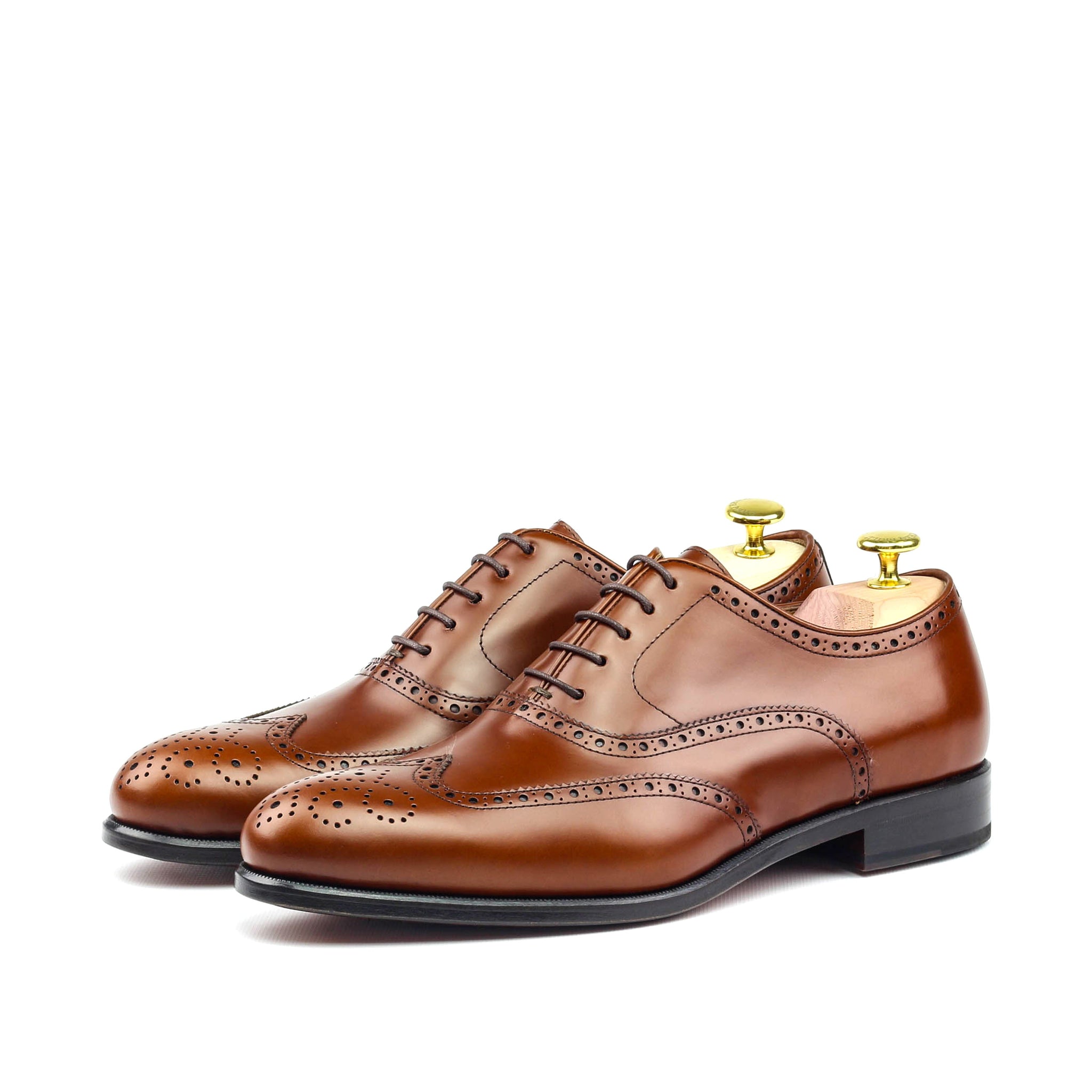 ALAN THE RED - Unique Handcrafted Cognac Brown Box Calf Wingtip Oxford w/ Full Brogue