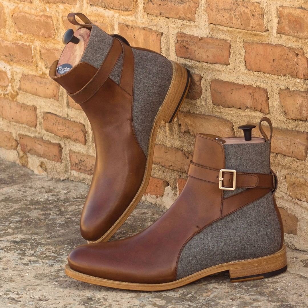 - PURE - Unique Handcrafted Grey + Brown Jodhpur Boots