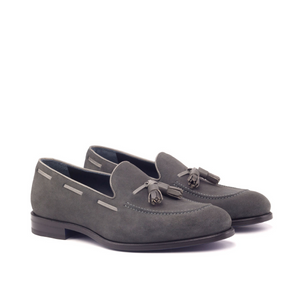 Unique Handcrafted Grey Lux Suede Slip on Loafer w/ Tassles