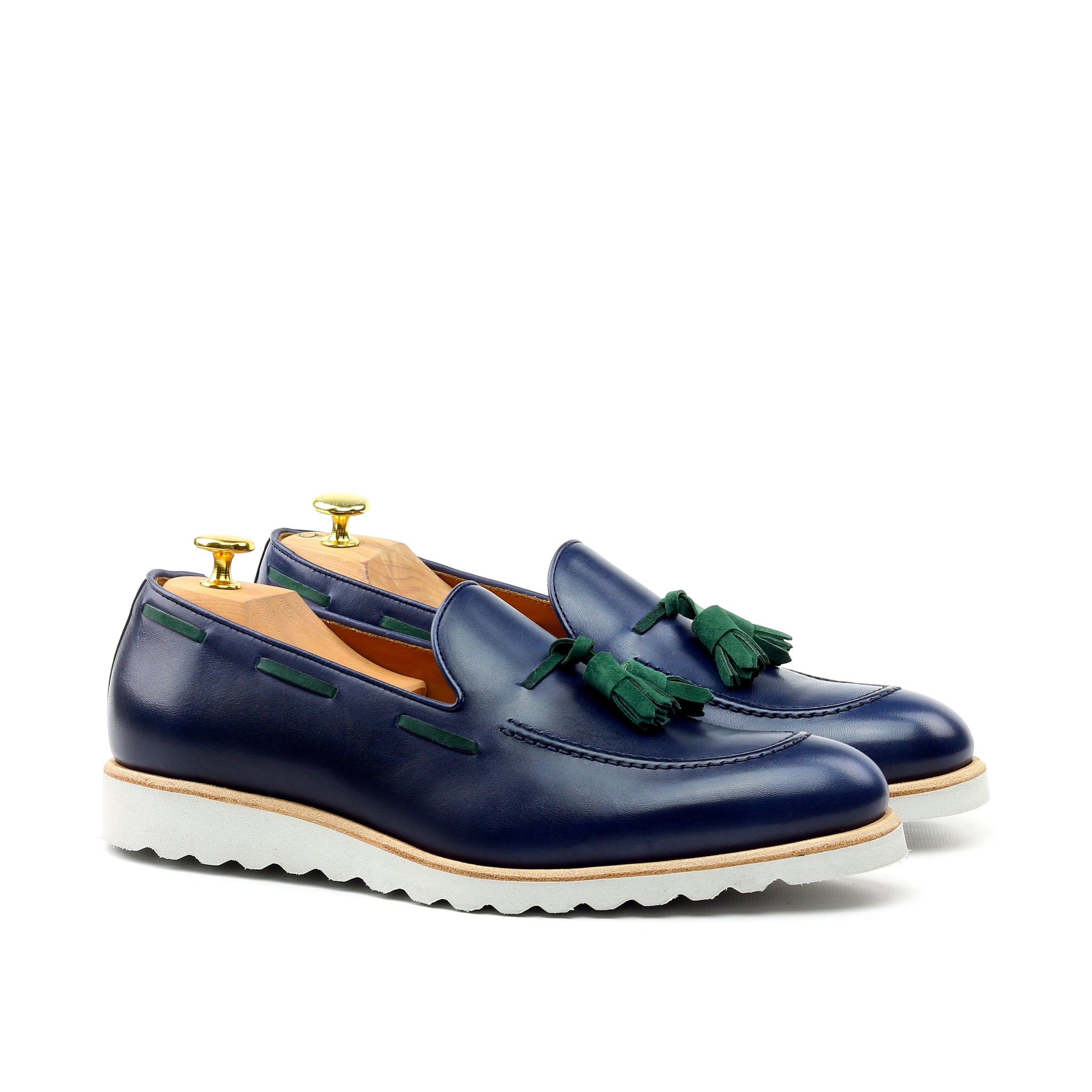 Unique Handcrafted Navy Blue Box Calf Loafer w/ Sport Wedge Sole