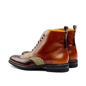 Unique Handcrafted Cognac Polish Calf Military Style Brogue Boot