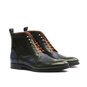 Unique Handcrafted Green/Blue Military Style boot