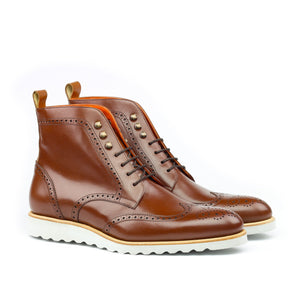 LELOUCH - Unique Handcrafted Cognac Box Calf Military Style Brogue Boot