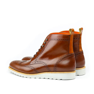 LELOUCH - Unique Handcrafted Cognac Box Calf Military Style Brogue Boot