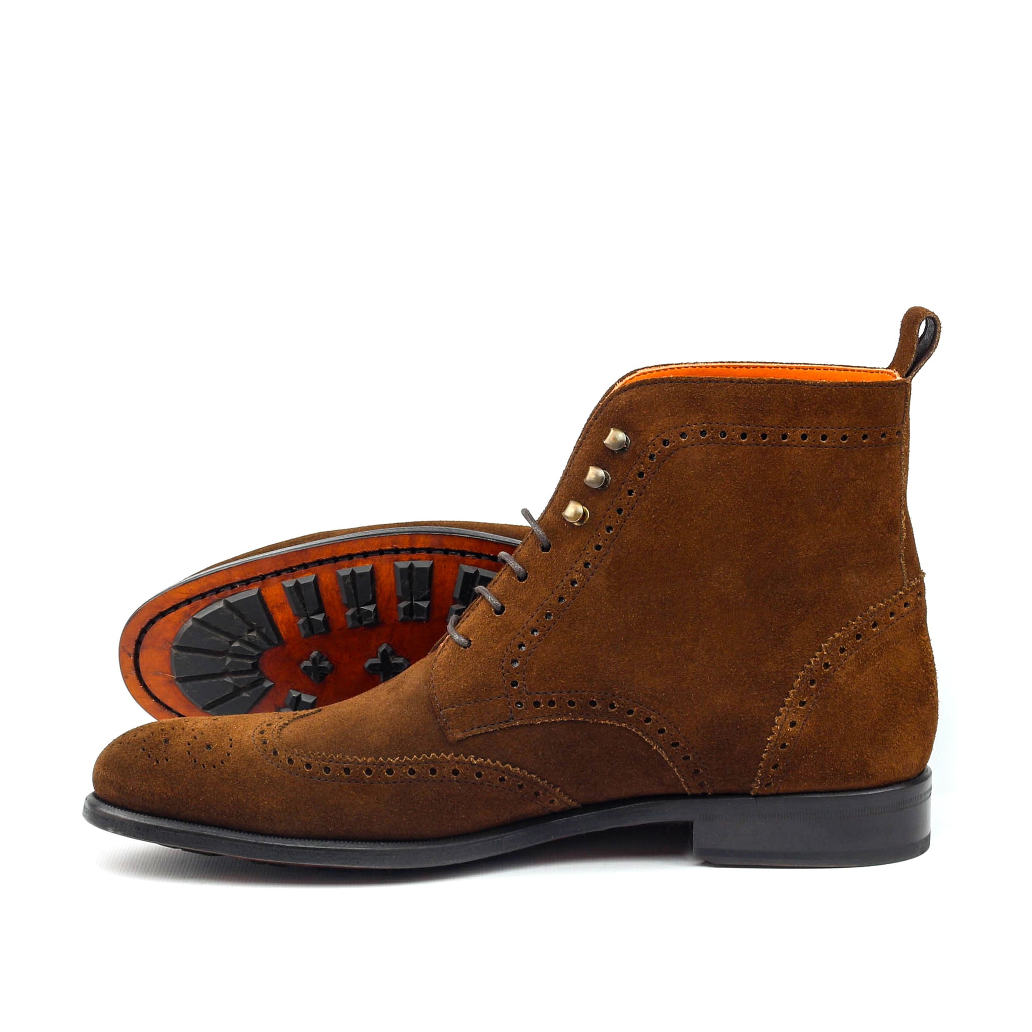 Unique Handcrafted Brown Lux Suede Military Style Brogue Boot